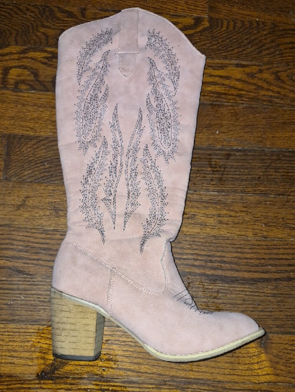 Suede Pink Western  Boot with Embroidered Detail - Picture 2 of 10